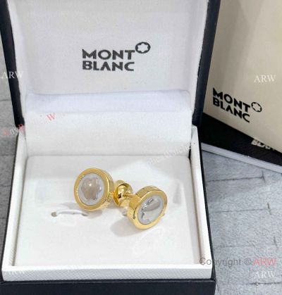 Copy Mont Blanc Contemporary Gold Cufflinks set with mother-of-pearl elements